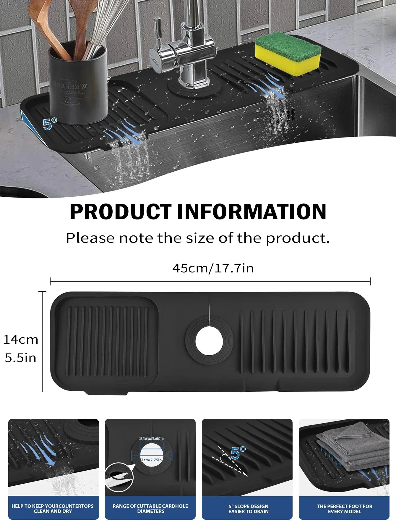 "Versatile Kitchen Faucet Splash Guard Mat - Silicone Sink Protector & Drain Pad for a Mess-Free Kitchen!"