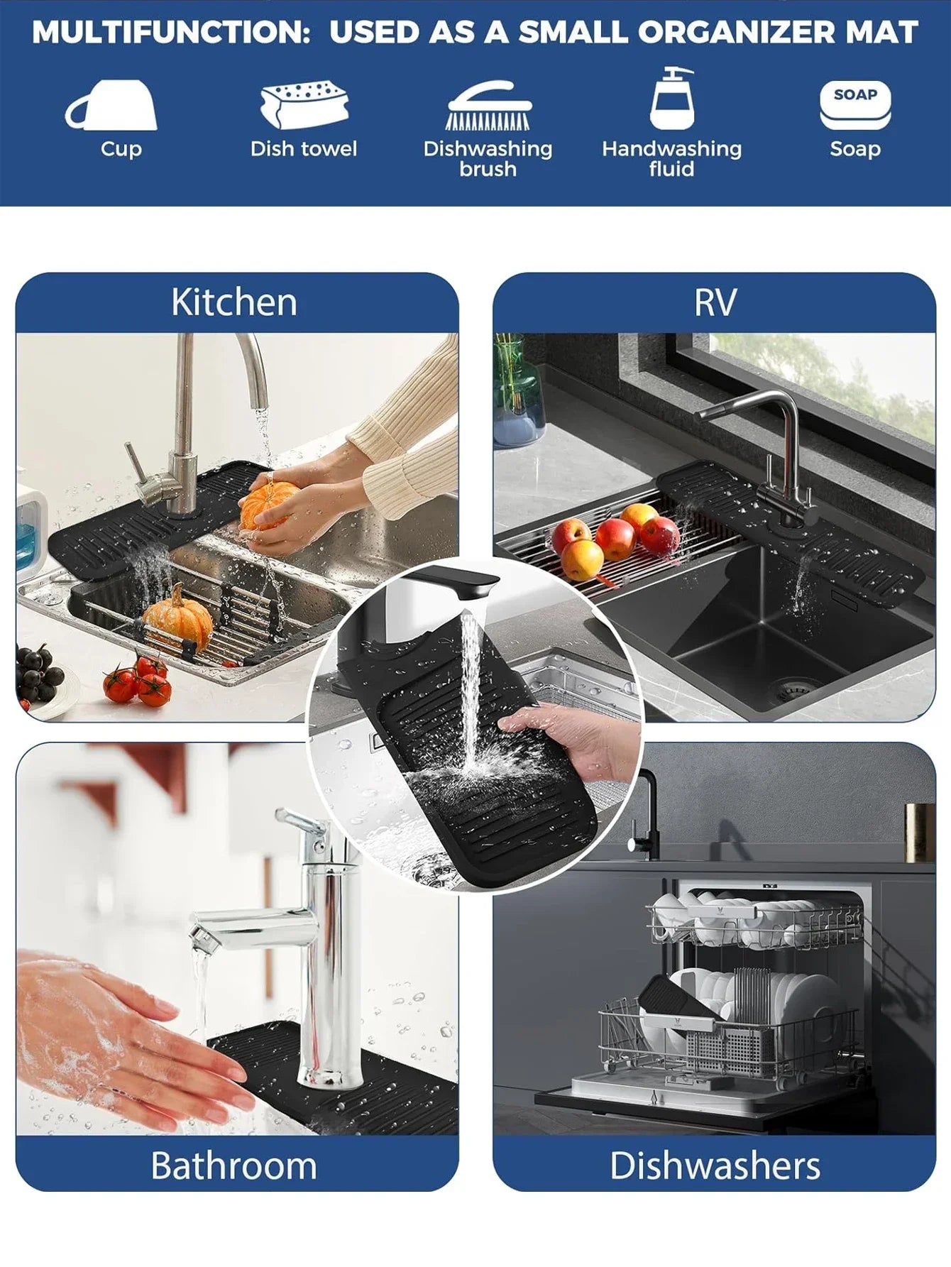 "Versatile Kitchen Faucet Splash Guard Mat - Silicone Sink Protector & Drain Pad for a Mess-Free Kitchen!"